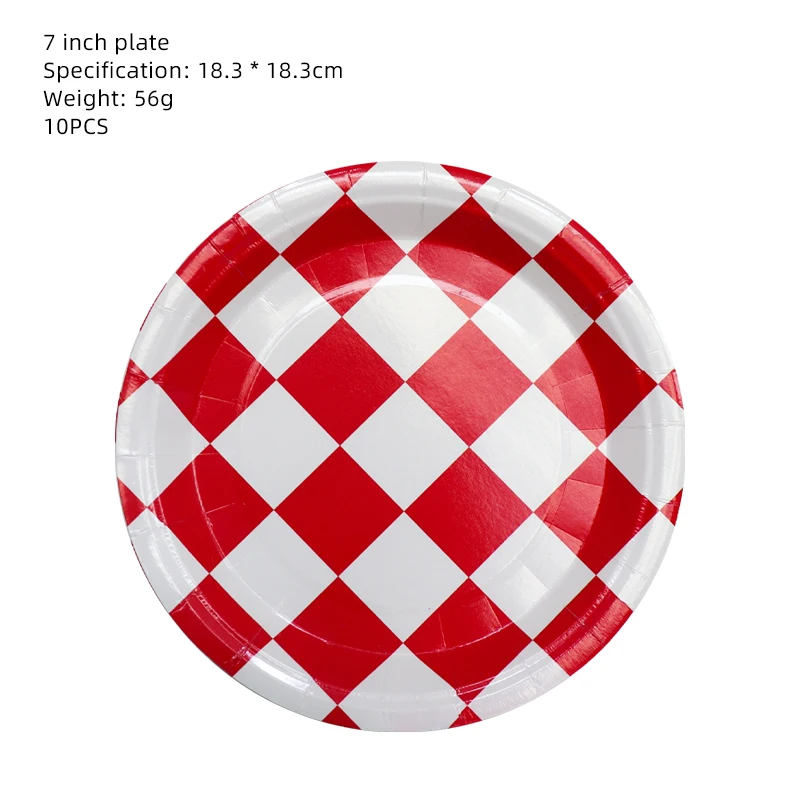

Red And White Grid Theme Happy Birthday Holiday Party Disposable Tableware Supplies Baby Show Paper Plate Cup Paper Towel BAG