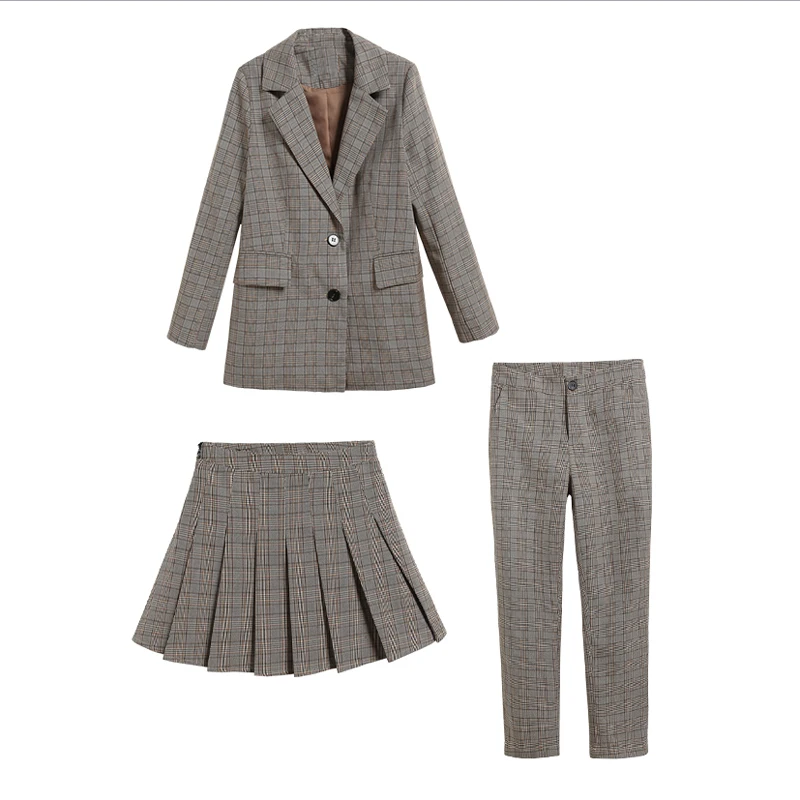 Женский клетчатый костюм в британском стиле из двух предметов ретро фанат