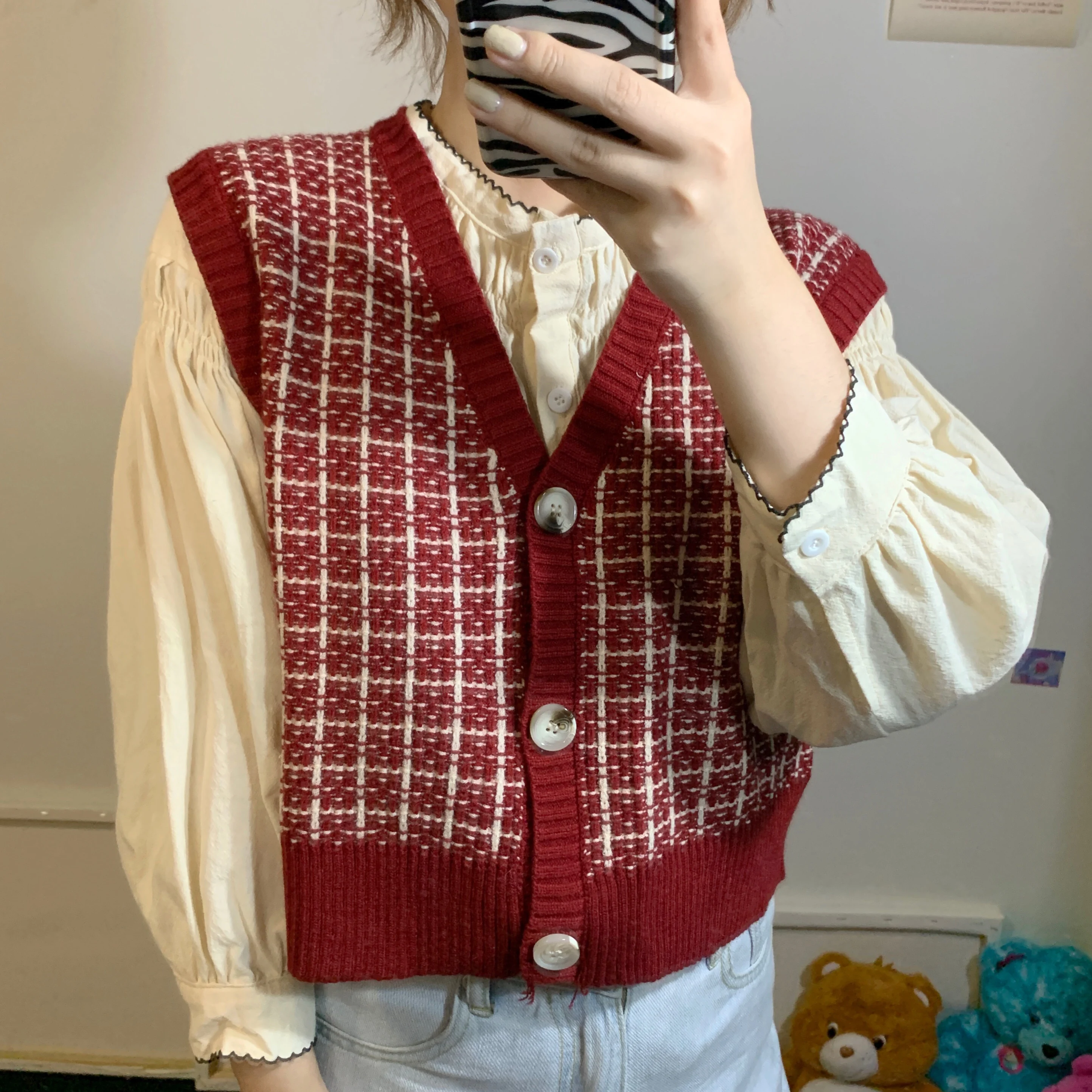 

Womens Casual Loose Button Up V Neck Knit Vest Coats