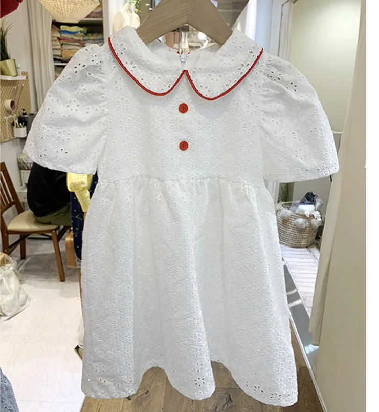 

Children Infant Kids Baby Lace Princess Dress peter pan collar Party short Sleeve a-line Dress