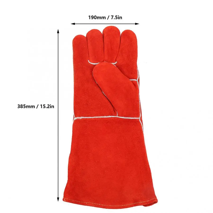

1 Pair 16in Longer Red Faux Cow Split Leather Electric Welding Protective Gloves High Quality Welder Tool