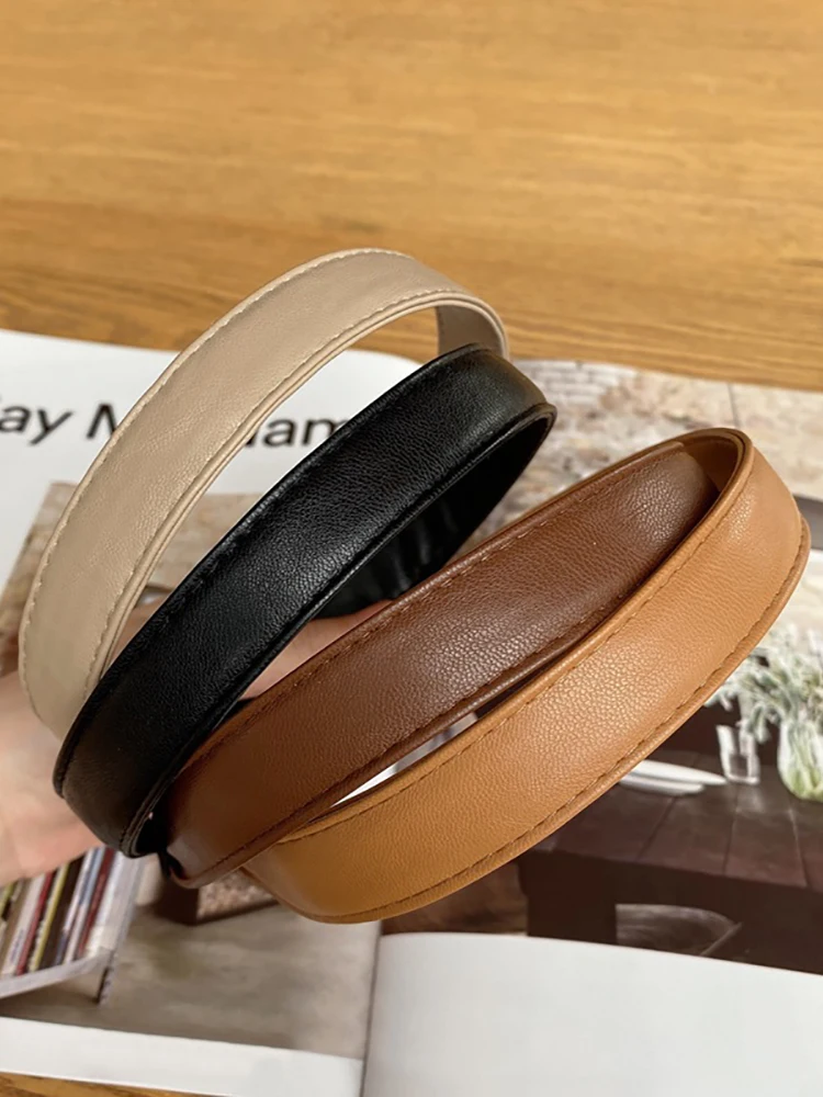 

Vintage PU Leather Headband Hairbands Solid Headwear for Women Girls Fashion Hair Band Chic Hair Hoop Hair Accessories