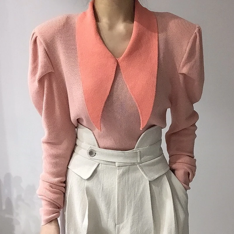 Свитер женский с отложным воротником и длинным рукавом осень 2021 - купить по