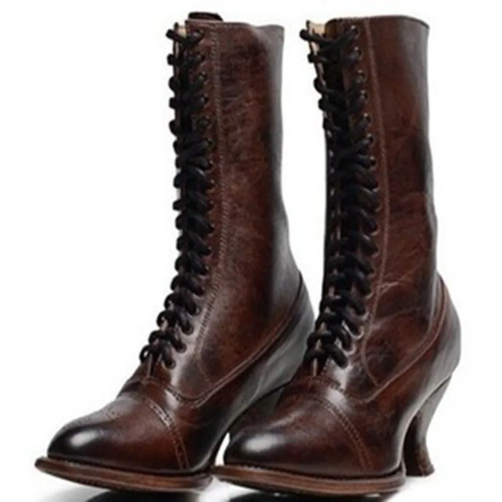 

DORATASIA Retro Women High Heels Designer Shoes Casual Brand Fashion Boots Women Round Toe Mid Calf Boots