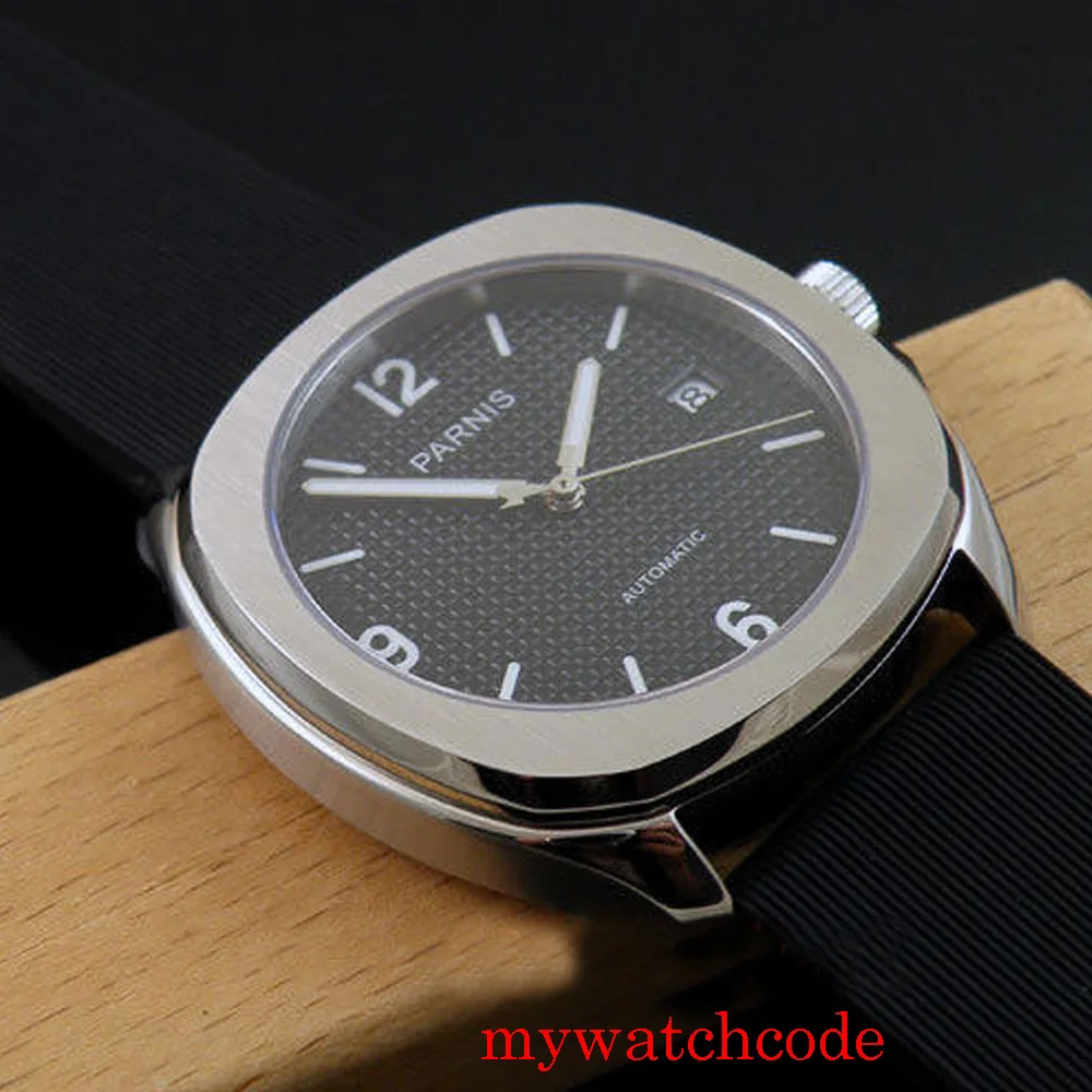 40 мм Parnis черный циферблат Автоматическая Дата квадратный Чехол резиновый