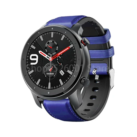 Высокое качество ТПУ+ кожаный ремешок для часов для Amazfit GTR 47 мм кожаный ремешок для Xiaomi Huami Amazfit Pace/для Amazift Stratos 2 band - Цвет: blue