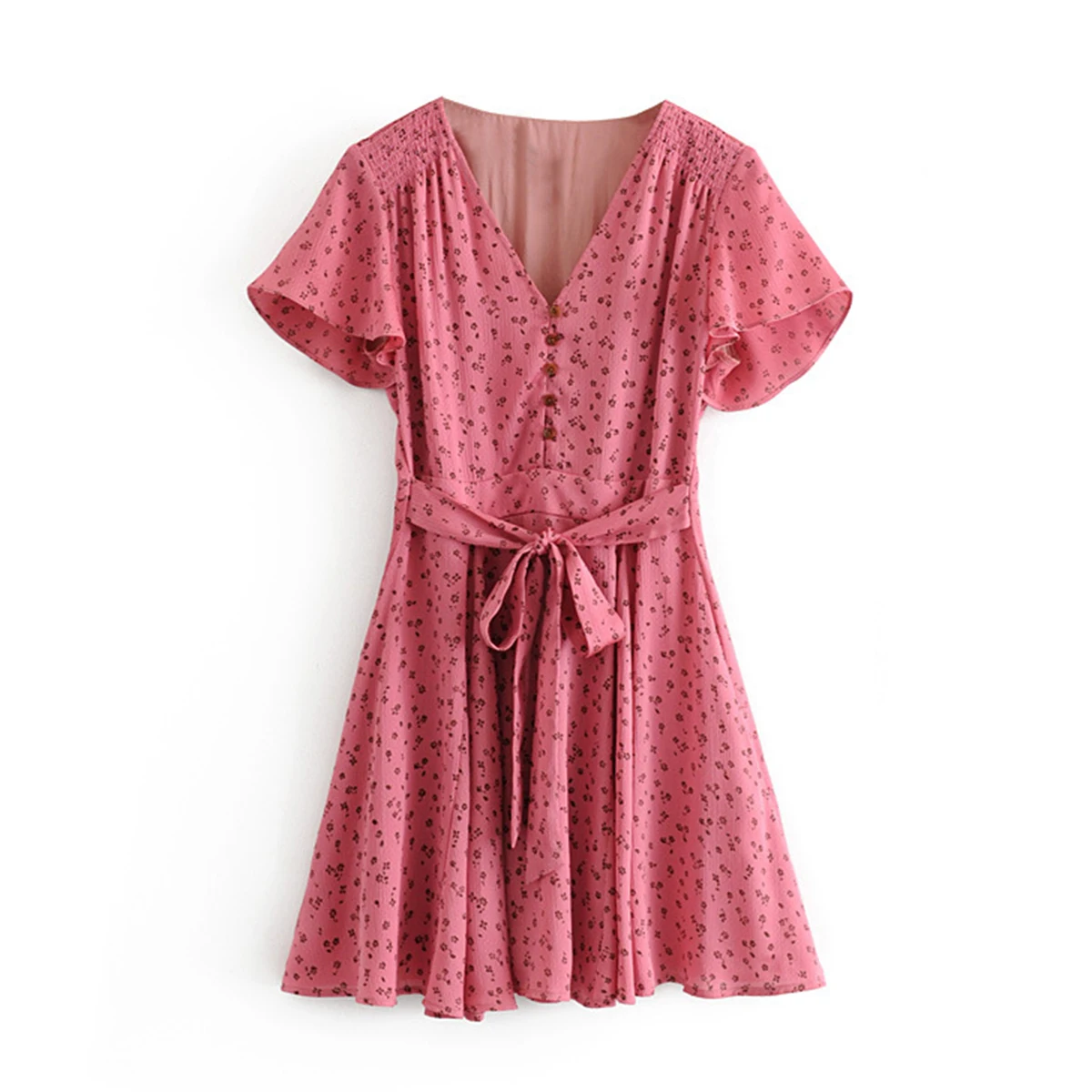 Retro Floral Print Dress 2019 Short Sleeve V-Neck Dresses Women Clothing Boho Chic Beach Vestidos | Женская одежда