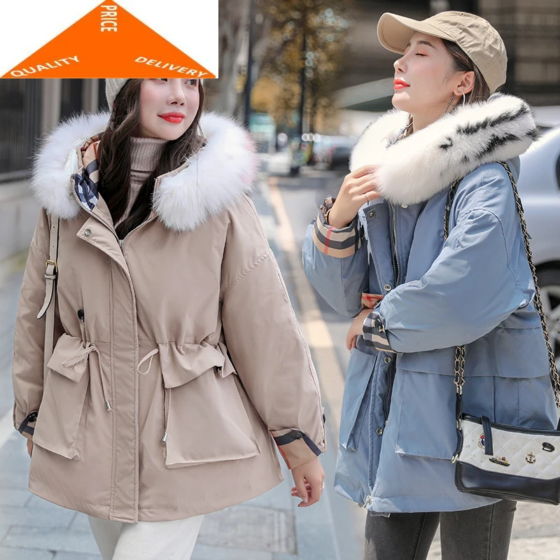 

Куртка Теплая женская, с натуральным лисьим мехом, с капюшоном, 2020, Корейская брендовая, плотная, на утином пуху, женская, зимняя, LW9849