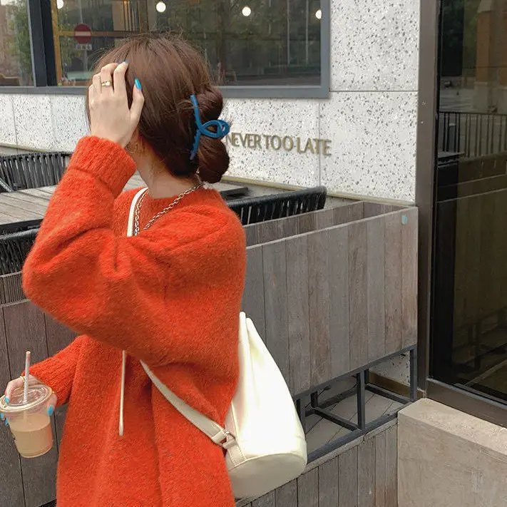 

Sweater for women in autumn and winter, new versatile, lazy and loose style, pullover, round neck student's T-shirt, Han banchao