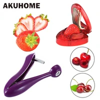 2 pcs set cherry fruit core seed remover stainless steel strawberry slicer plastic fruit carving tools