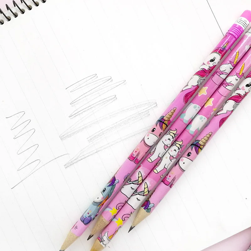 12 шт./компл. милый мультяшный единорог карандаш с ластиком 2B скетч-товары для
