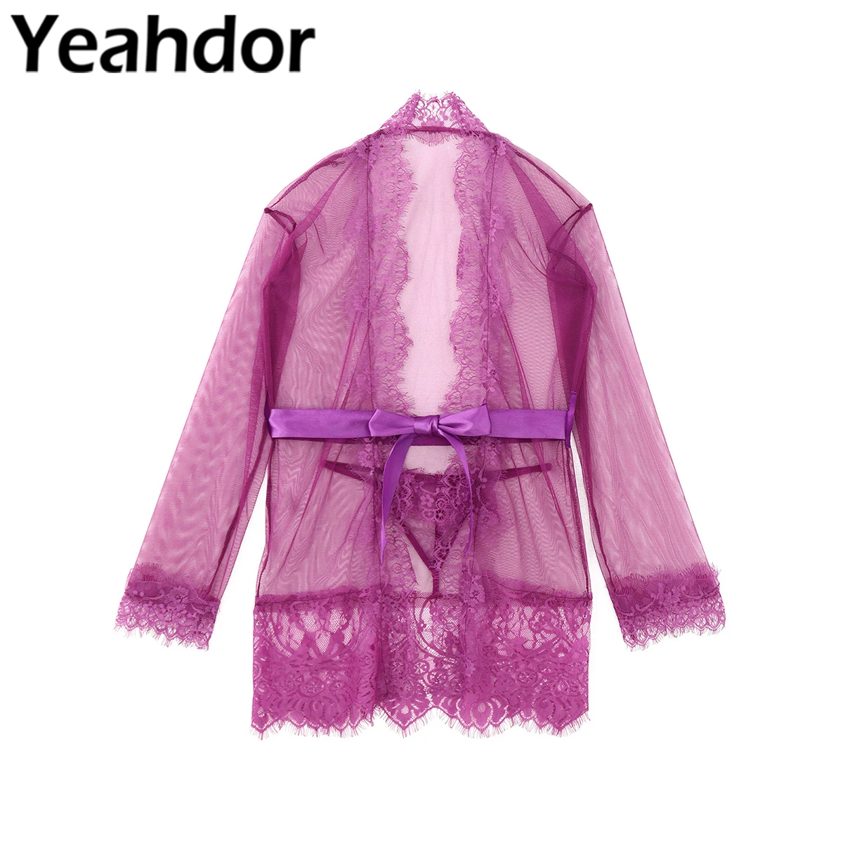 

Женское сексуальное нижнее белье, костюм с прозрачным сетчатым кружевным поясом, с завязками спереди и стрингами, комплект стрингов, экзоти...