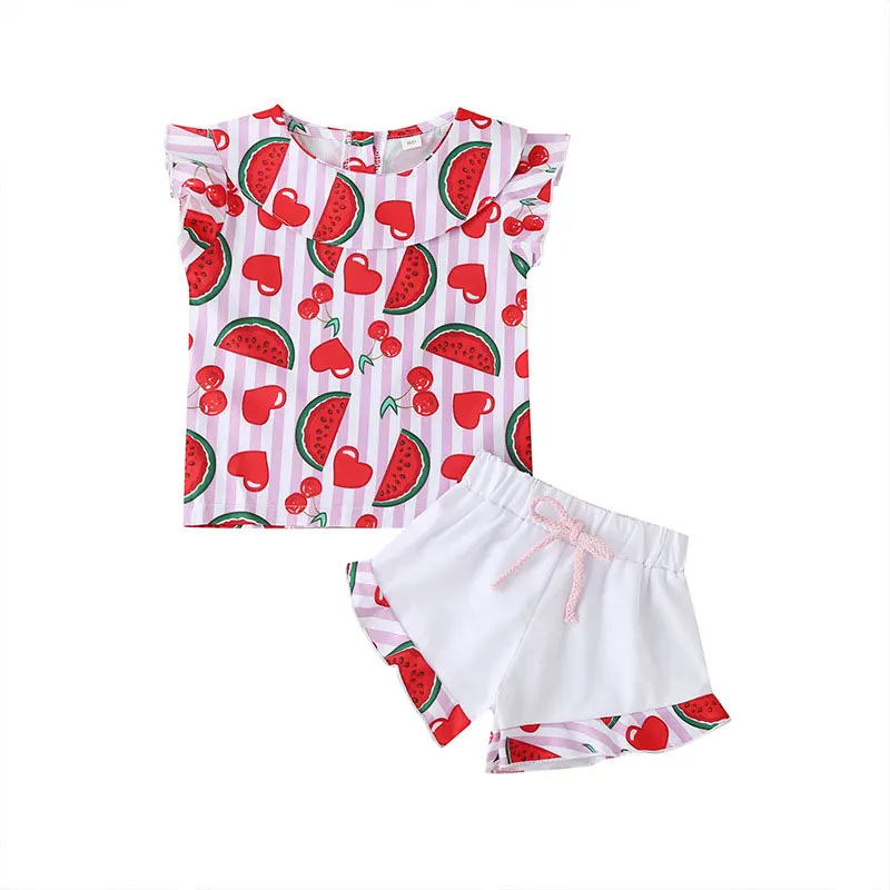 Детский хлопковый комплект для девочек модный топ без рукавов и шорты с принтом