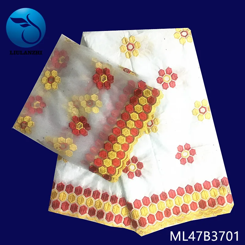 

LIULANZHI White bazin lace fabric Latest two-tone embroidery getzner brocade fabric for wedding 5+2yards nigerian bazin ML47B37