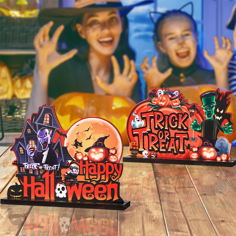 Деревянное настольное украшение на Хэллоуин персонализированный реквизит для