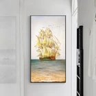 Настенный постер с абстрактным изображением парусной лодки в скандинавском стиле, Настенная картина с принтом Пейзажа для гостиной, спальни, коридора, Современное украшение для дома