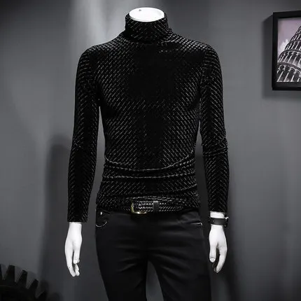 

100%real mens black/brown fashion velvet jacquard T shirt/ealstic top