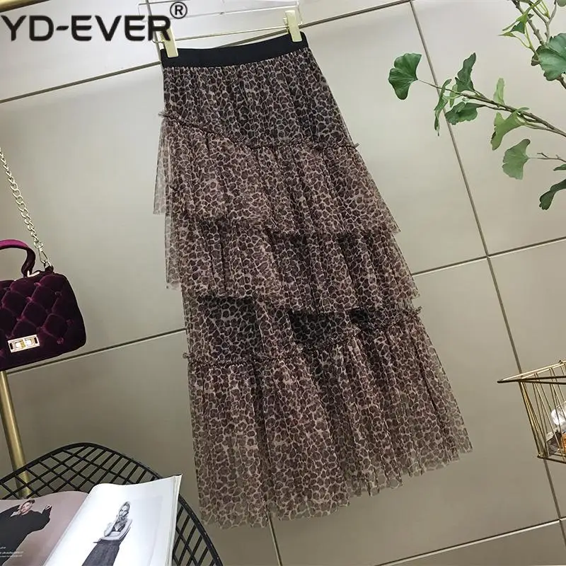 Женская фатиновая юбка с леопардовым принтом асимметричная многослойная