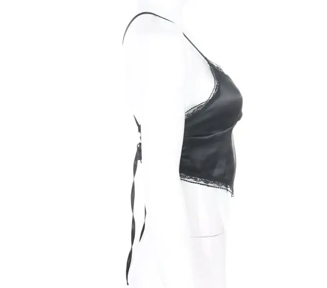 

Cultiseed Women Satin Lace Tank Tops Female New Fashion Sexy Backless Cross Lacing up Bandage Vest Camis Ladies Party Tops