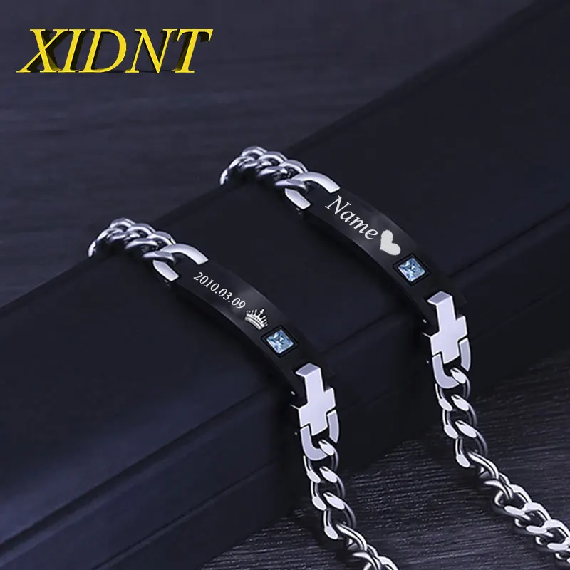 

XIDNT Couple Bracelet Personalized Custom ID Titanium Steel Inlaid Gemstone Men And Women Couple Jewelry Valentine's Day Gift