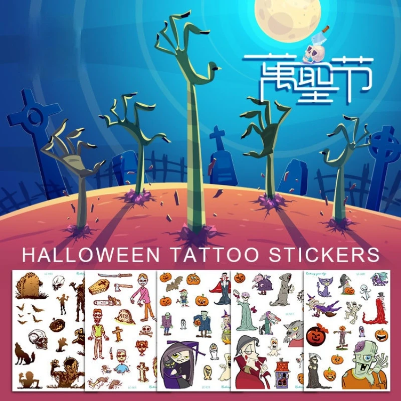 

Halloween Anime Tattoo Ghost Taty For Kids Men Women Fake Tattoo Skull Waterproof Temporary Tattoo Stickers Colorful Halloween