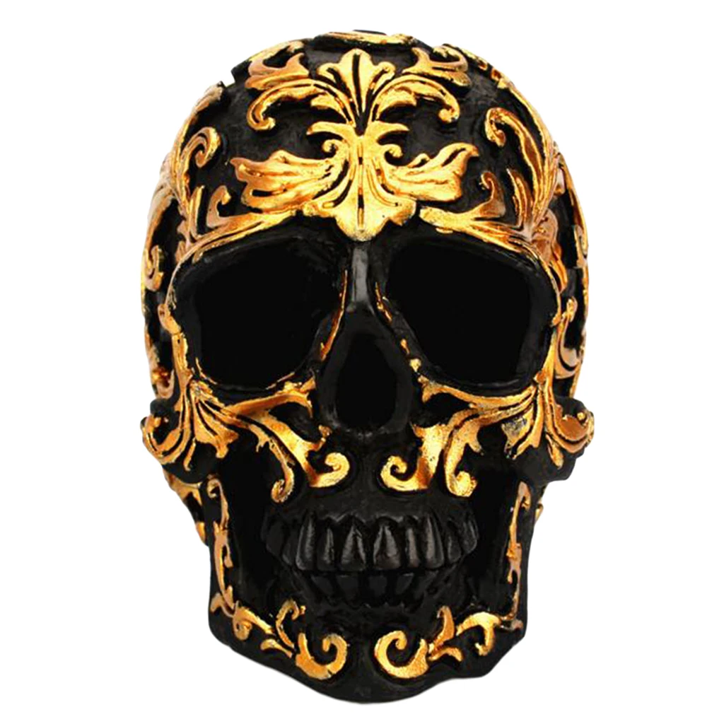 Статуя черепа из смолы на Хэллоуин скульптура головы со знаком золотого цветка