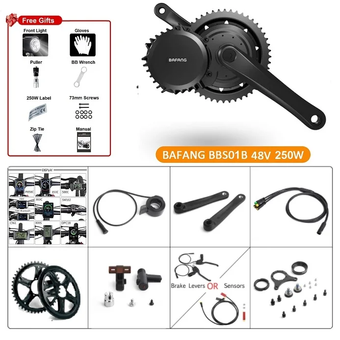 

EU UK Stocked Bafang 8fun BBS01 48V 250W Mid-drive Motor Kits Central drive