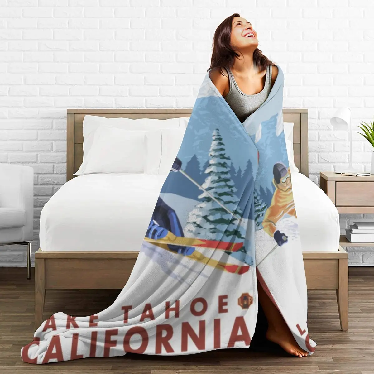

Downhhill Snow Skier California Microfiber Fleece Blanket Soft Throw Blanket Warm Lightweight Flannel Blanket for Sofa Bed