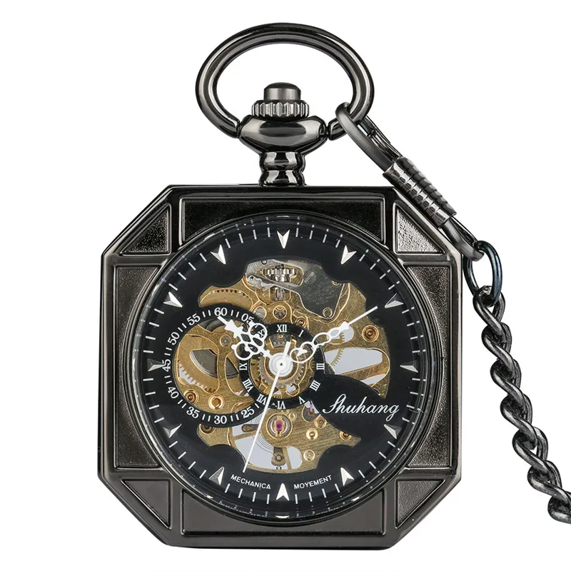 

Steampunk Open Face Watch Men Women Hand-winding Mechanical Pocket Watch Roman Numerals Dial Pendant Chain Fob Skeleton Clock