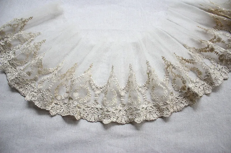 

15CM Wide Luxury European Golden Thread Mesh 3d Embroidery Lace White Tulle Yarn Trim Wedding Dress Handmade DIY Sewing Supplies