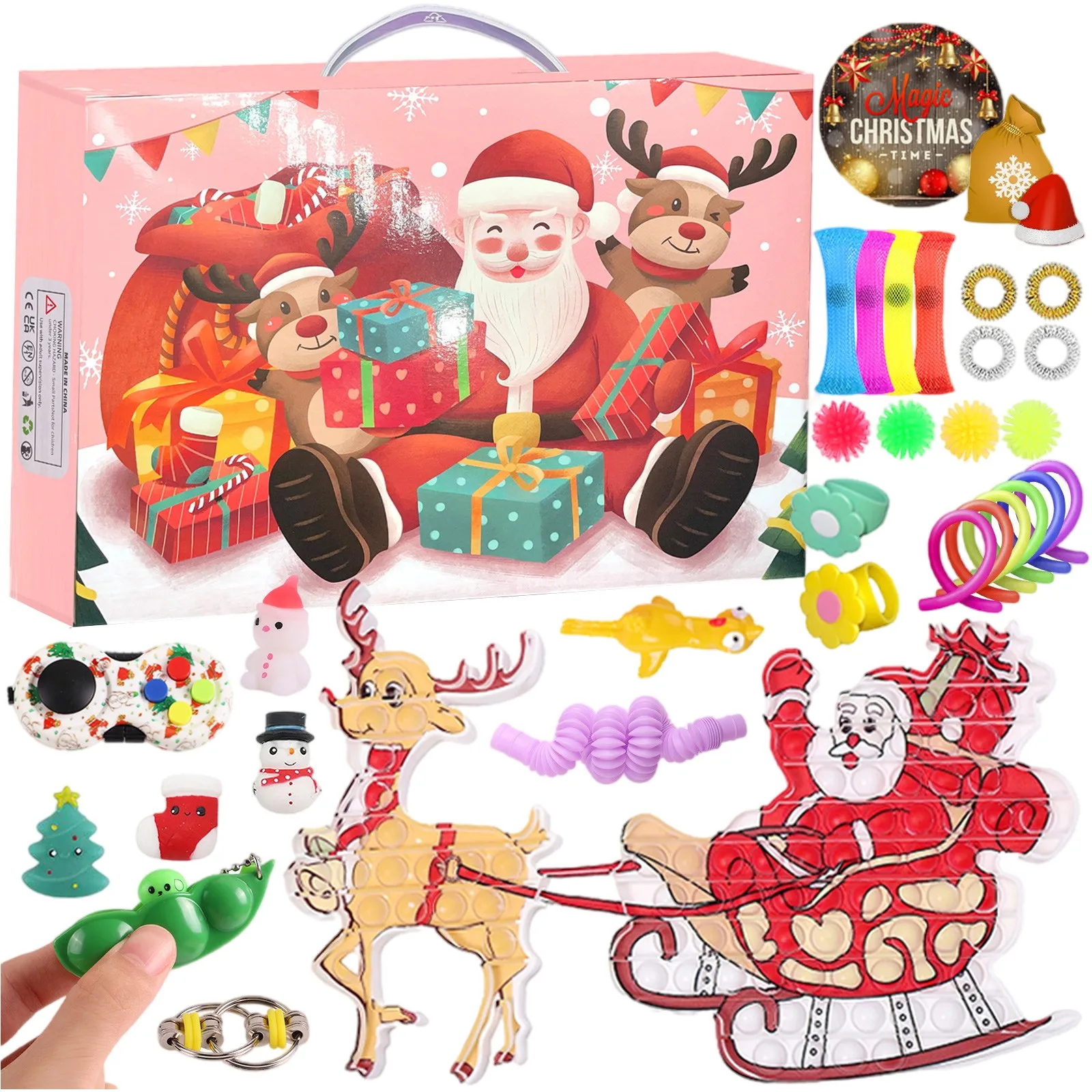 

Рождественский набор игрушек с календарем и обратным отсчетом, силиконовая сенсорная декомпрессионная настольная головоломка, игрушка дл...