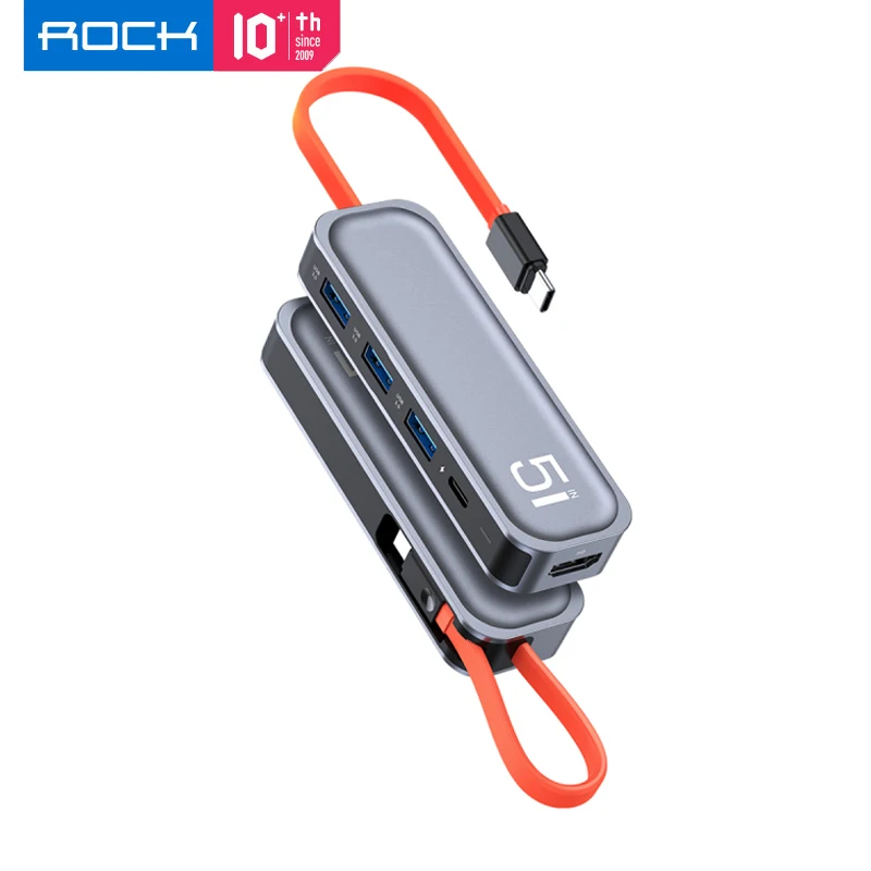 

ROCK USB C Hub HDMI With PD Power Adapter For Macbook Laptop Type C Docking Station For Phone USB Splitter 100W With 4K Output