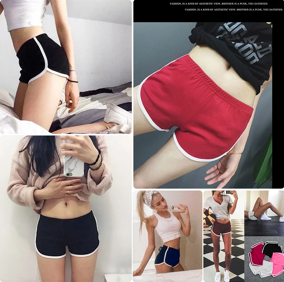 

Shorts Female Hot Women clothing 2021 Summer Short Pants Contrast Binding Side Split Elastic Waist Patchwork Casual Beach Party