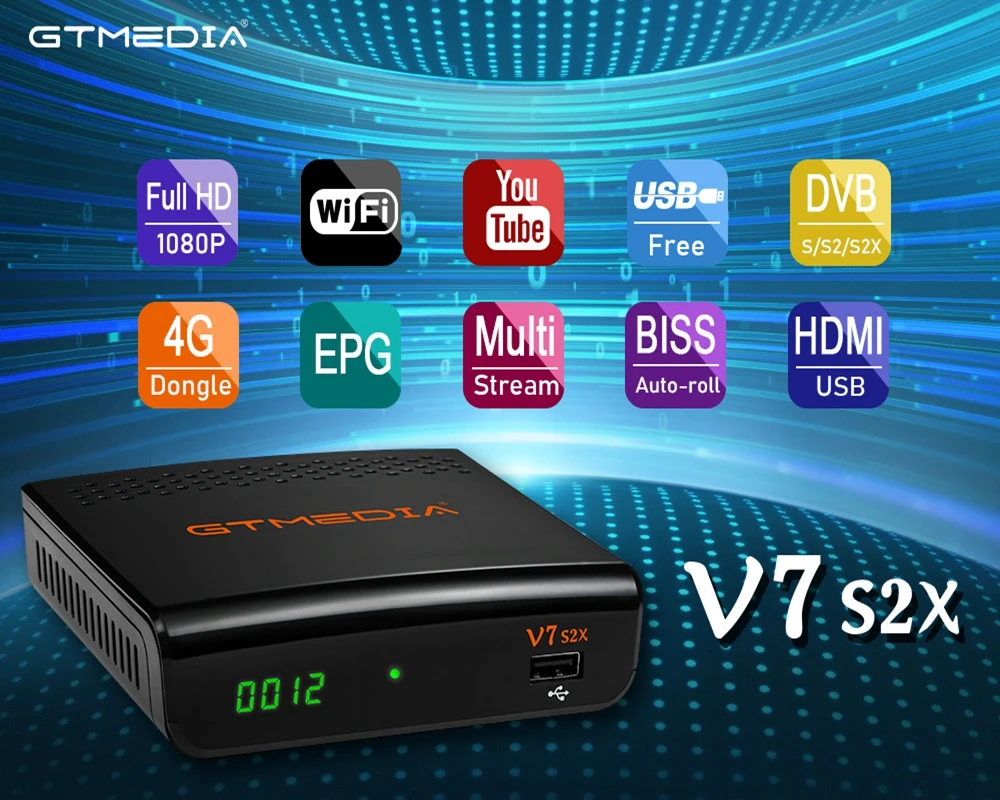 Спутниковый ресивер GTMEDIA V7 S2X 1080p Full HD DVB S2 Power Vu GT MEDIA поддержка USB Wi-Fi | Электроника