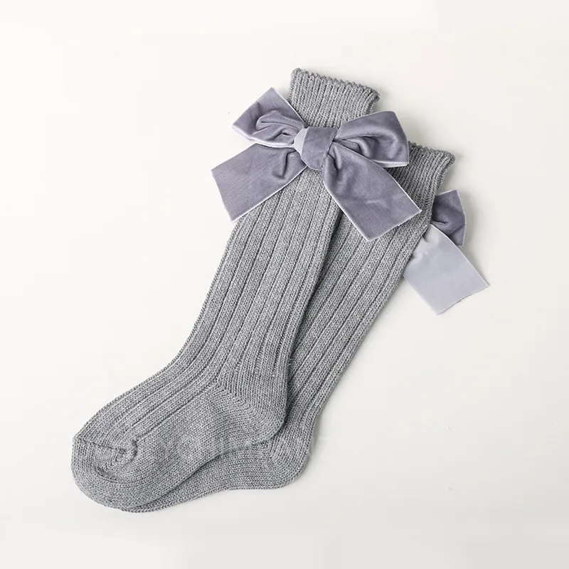 Dark Gray Bow Носки для новорожденных девочек с бантом; Гольфы принцессы для девочек; милые детские носки; длинные детские носки без пятки - Цвет: Dark Gray Bow