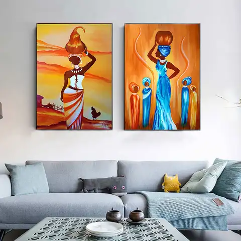 Африканская Женская жизнь Винтажный стиль настенная Картина на холсте постер для домашнего декора плакаты и принты декоративные картины б...
