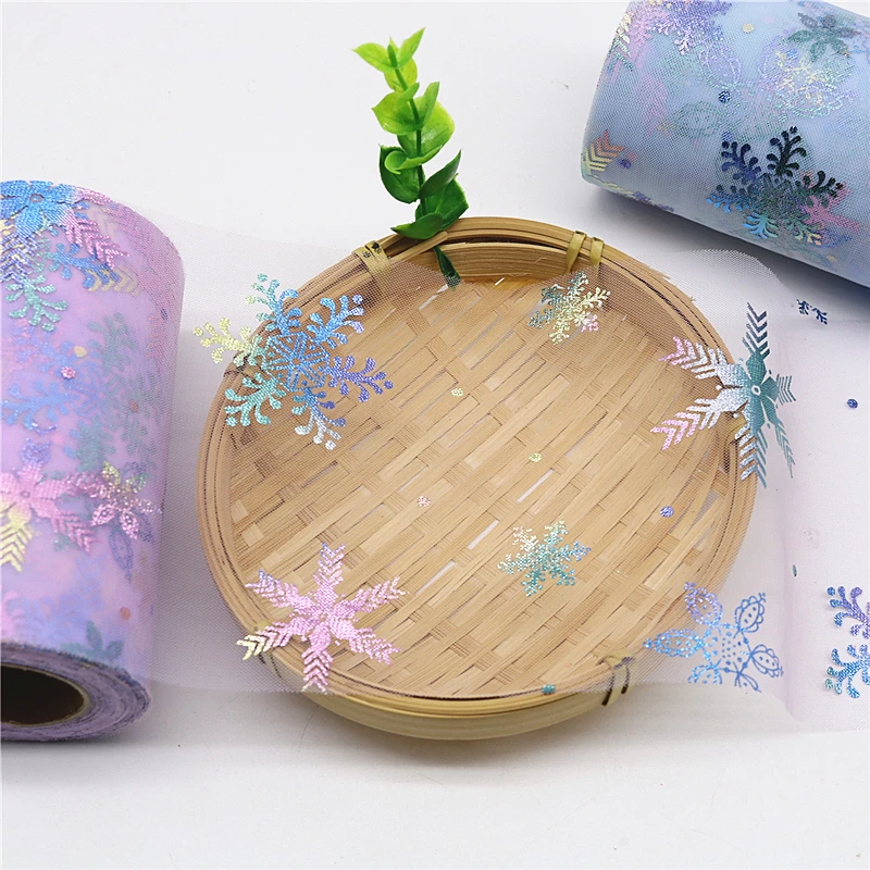 12 см * 25 ярдов блестящая красочная Снежинка тюль в рулоне Рождественское