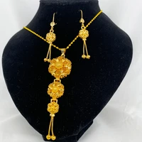 new romantic 24k gold plated filled jewelry set ornament dubai jewelry set women flower necklace earrings african wife gift set