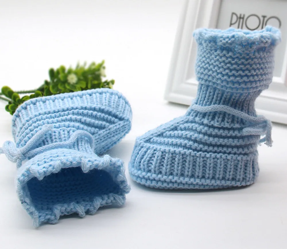Шерстяная детская обувь младенцы кроше вязаный флисовый теплые сапоги для