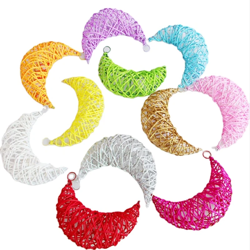 

6PCS 18cm moon shape metal stand Rattan Ball wicker crafts event party supplies home kindergarten shop decor