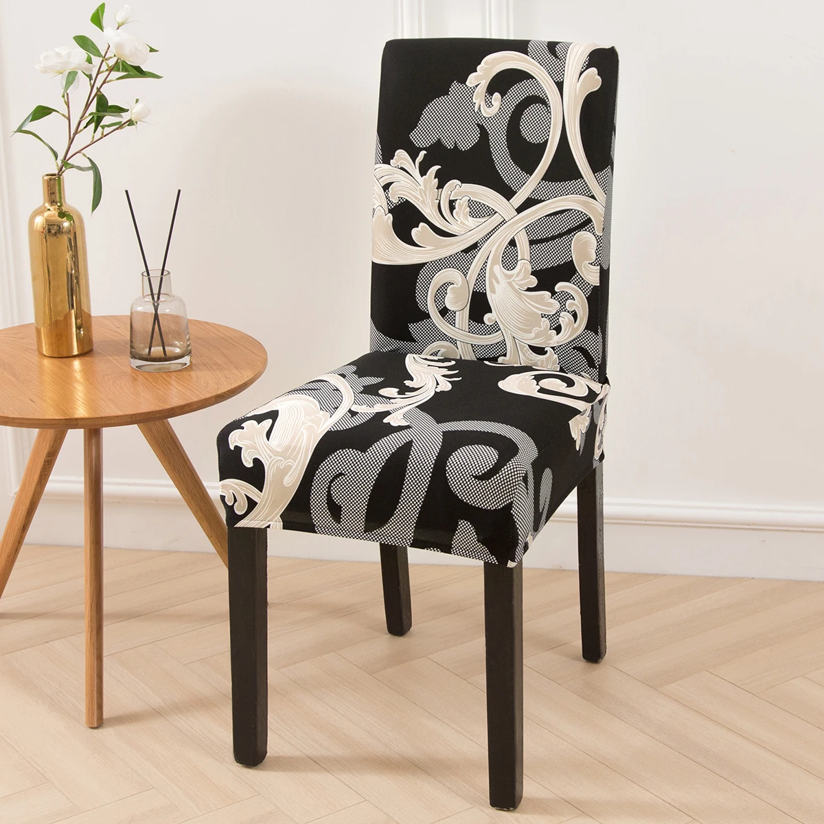 

Spandex Stretch Dining Chair Protector Cover Floral Print Banquet Chair Cover Geometric Party Decor Seat Case navidad Seat Cover