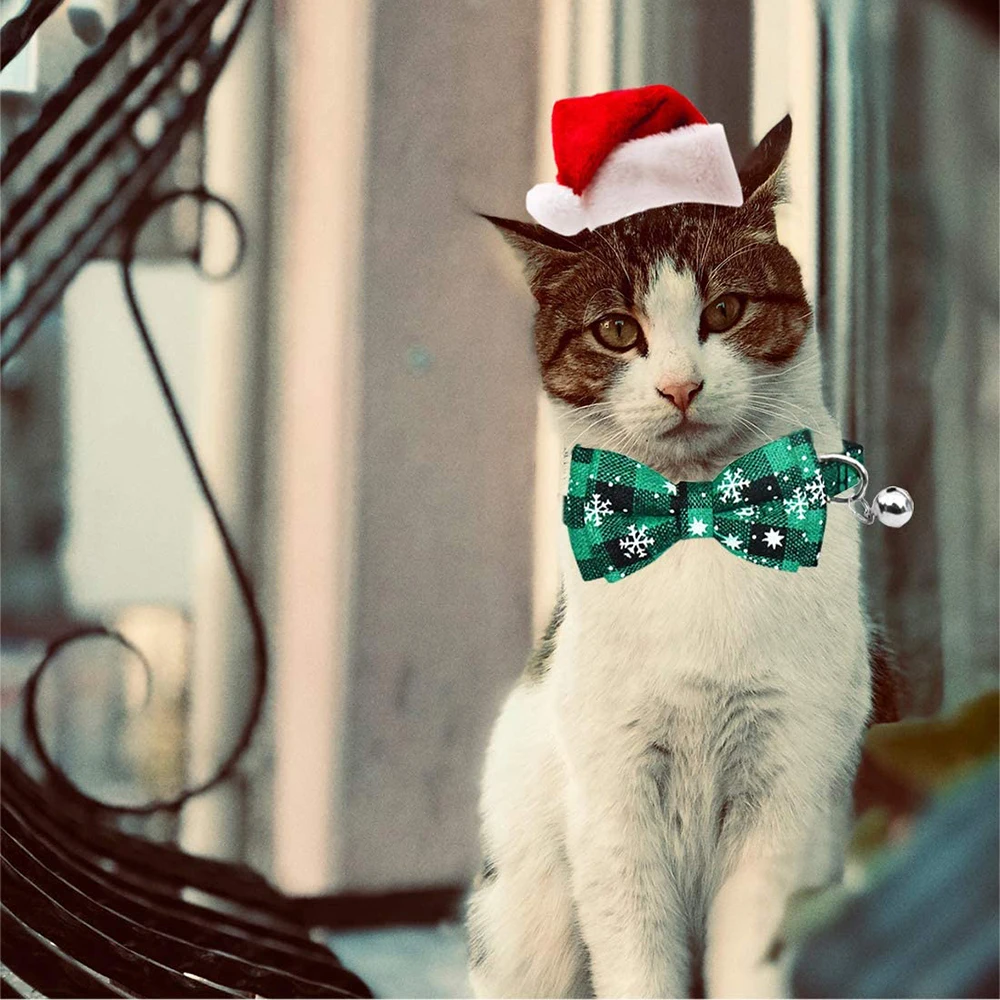 Рождественский ошейник для кошки с милым галстуком бабочкой и колокольчиком