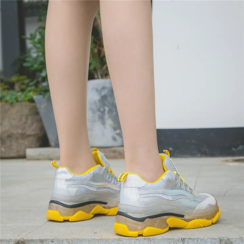 Женская обувь прозрачные кроссовки на толстой подошве с лазером дышащие женские