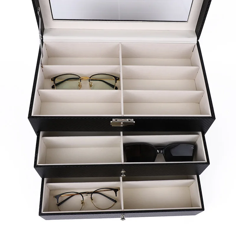 Large Capacity Sunglasses Storage Box Three-layer 18 Digit Glasses Eyeglass Watch Display Box Case Organizer Wholesale