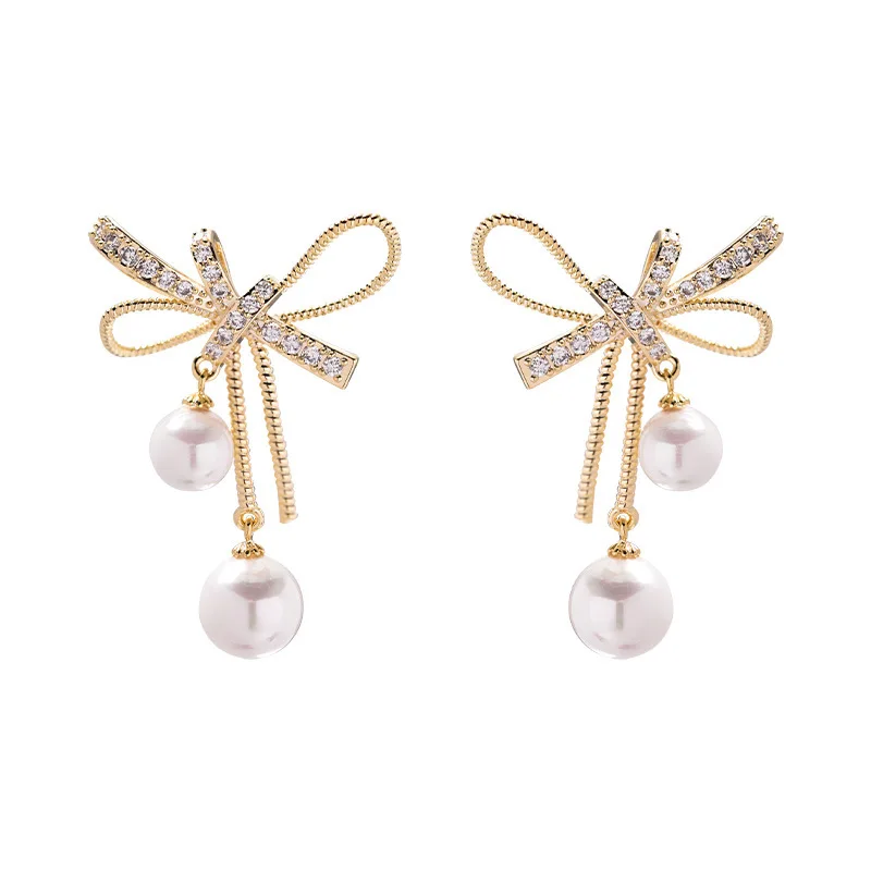 

Metal Trendy Bowknot Women Dangle Earrings Korean Earrings Pearl Earrings Korean Elegant Jewelry