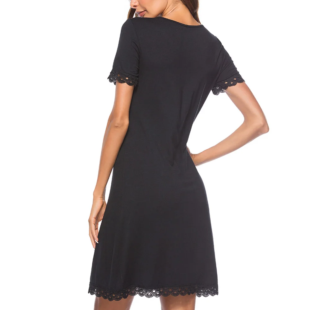 Женское прямое платье Nice-forever летнее повседневное черное с кружевными вставками