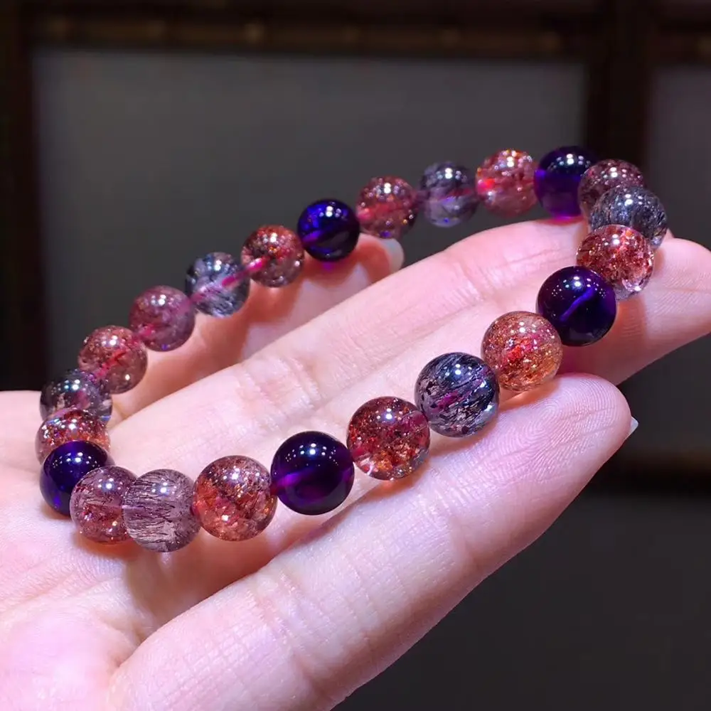 8 мм натуральный Lepidocrocite кварц супер семь 7 Красочные рутиловые хрустальные