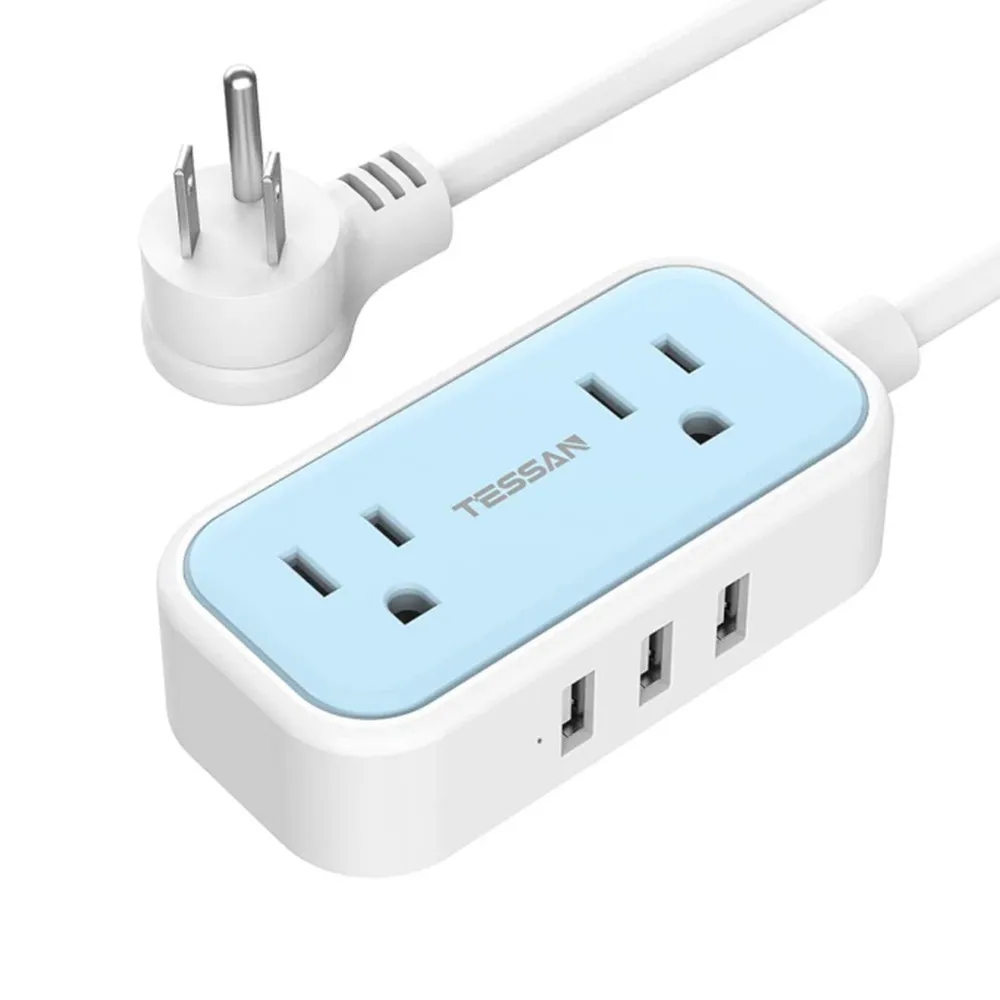 

TESSAN Desktop Power Strip US Plug with 2 Widely Spaced Outlets 3 USB Charging Ports 1.5m/5ft Extension Cord Overload Protection