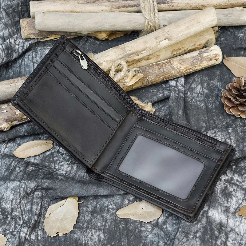 Мужской кошелек из натуральной кожи на молнии с карманом для монет|Мужские