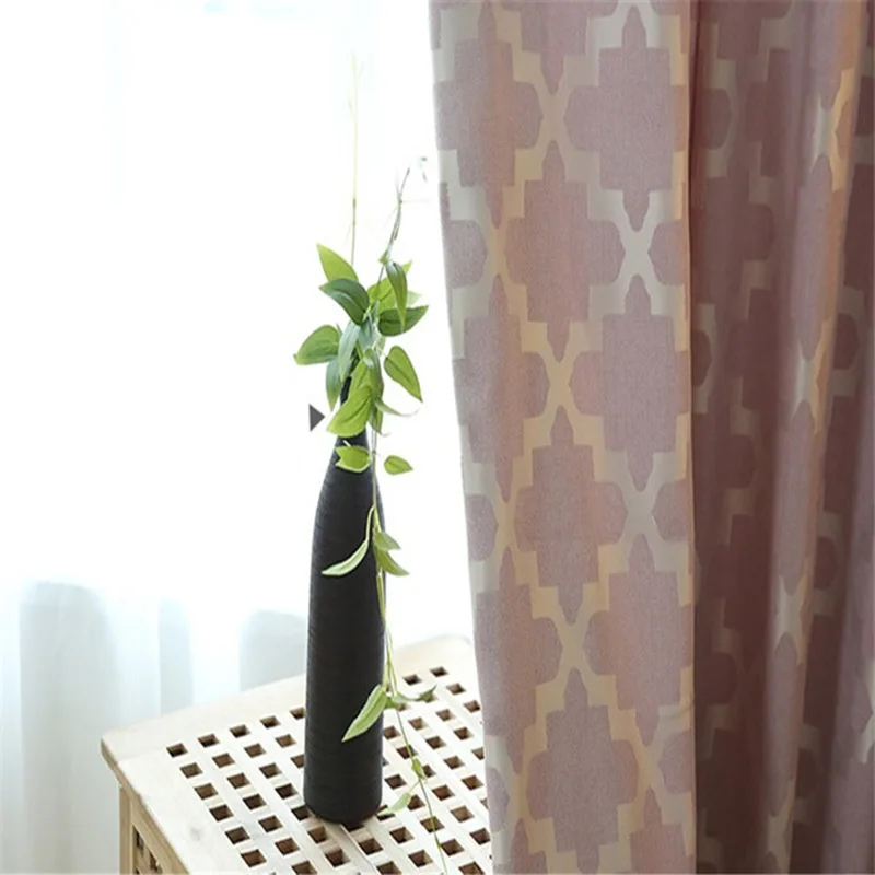 Pink curtain Европейский серый розовый затемненный занавес для гостиной, спальни, балкона, сплошная Геометрическая занавес, штора, коричневый, геометрический* 15 - Цвет: Pink curtain